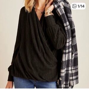 Anthropologie Maeve Rafaela Ribbed Sweater Wrap Grey Brown